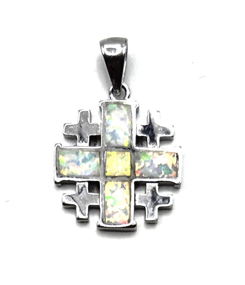 Sterling Silver with Opal Jerusalem Cross Pendant
